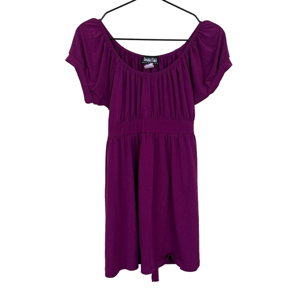 Double Take Maternity Womens Sz M Short Sleeve Shirt Purple Blouse